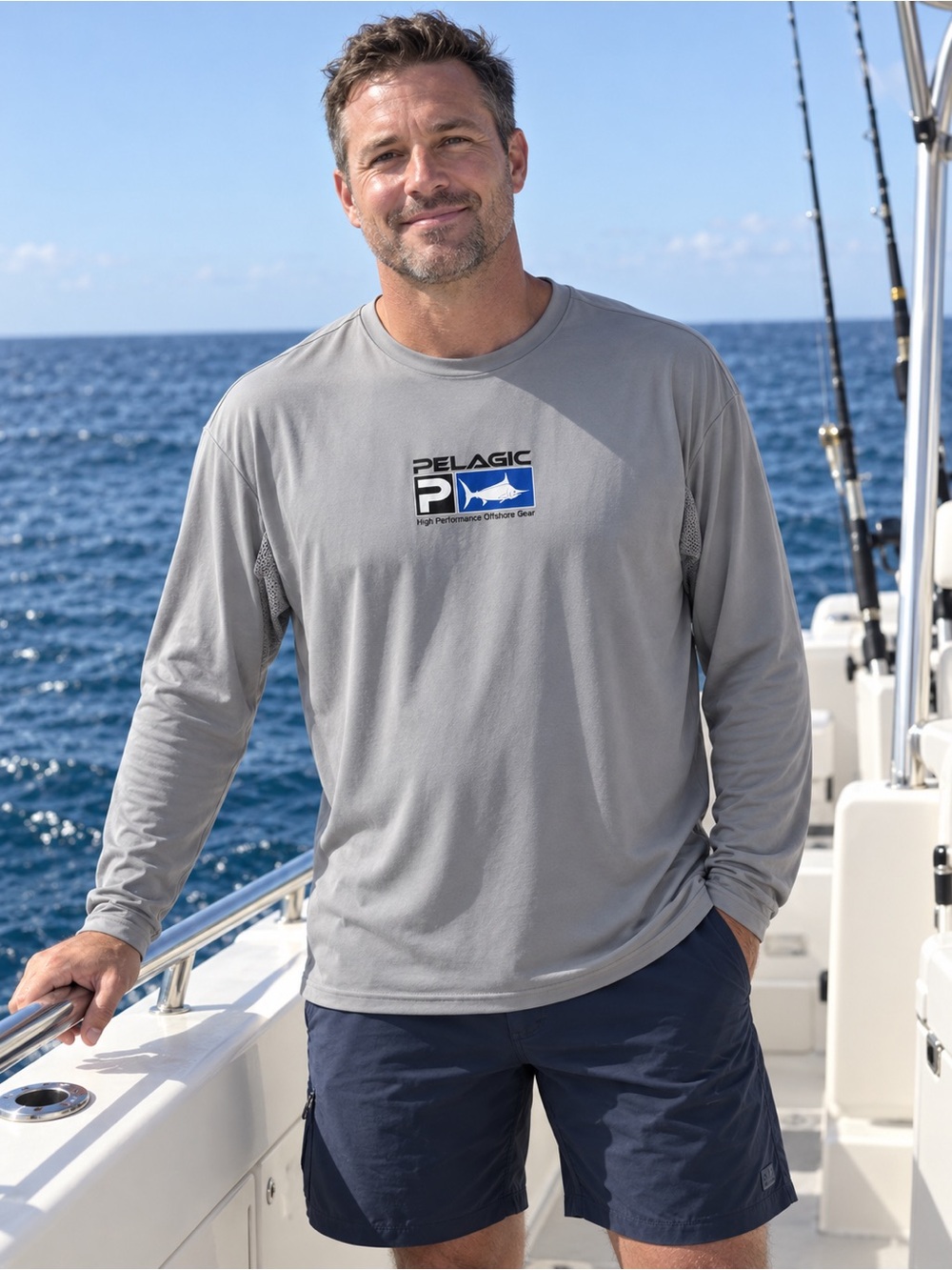 Pelagic AquaTek Gray Nylon Vented Marlin Long Sleeve Fishing Shirt Men’s XL